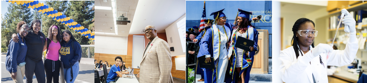 Images displaying Black faculty and students on campus at different events