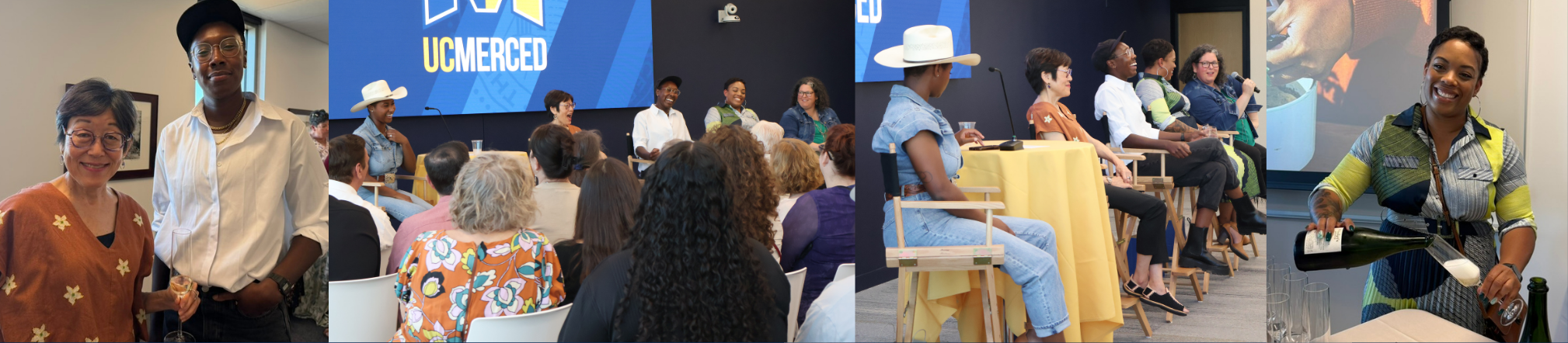Multi-image banner showcasing the 2026 Food for Thought: Women Who Nourish—From Soil to Table to Glass event. The collage includes event participants posing together, a panel discussion featuring women with deep connections to agriculture and food systems, audience engagement during the conversation, and a culinary presentation.